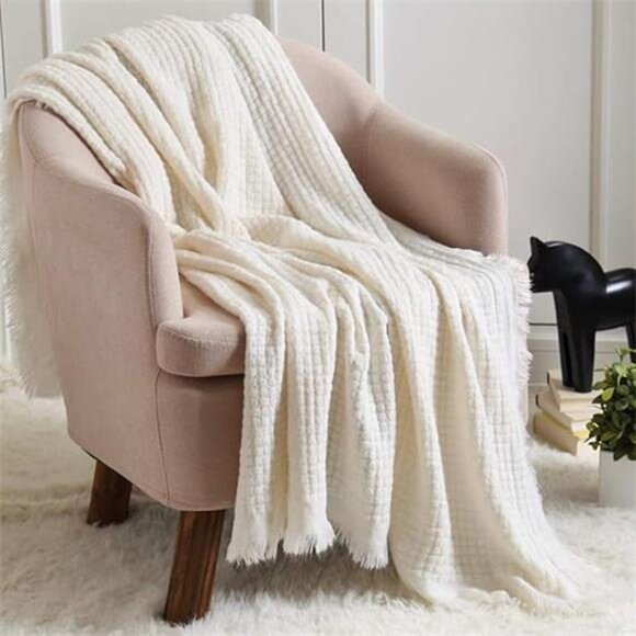Farmhouse Boho Knitted Throw Blanket for Couch Sofa Chair Bed Home - Picture 7 of 7